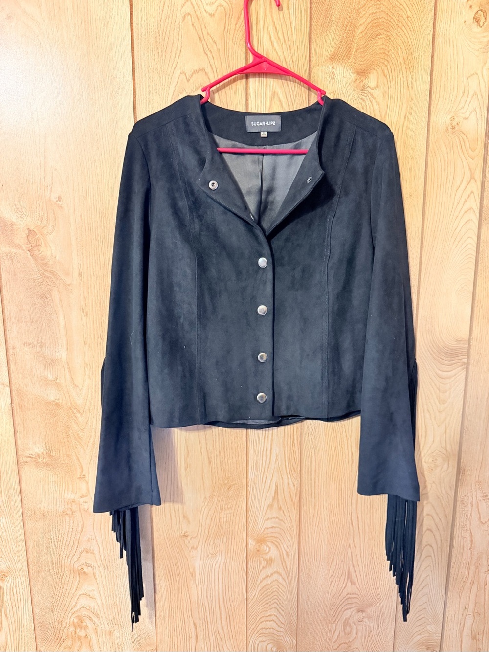 Sugarlips Black Suede Fringe Snap-Front Jacket